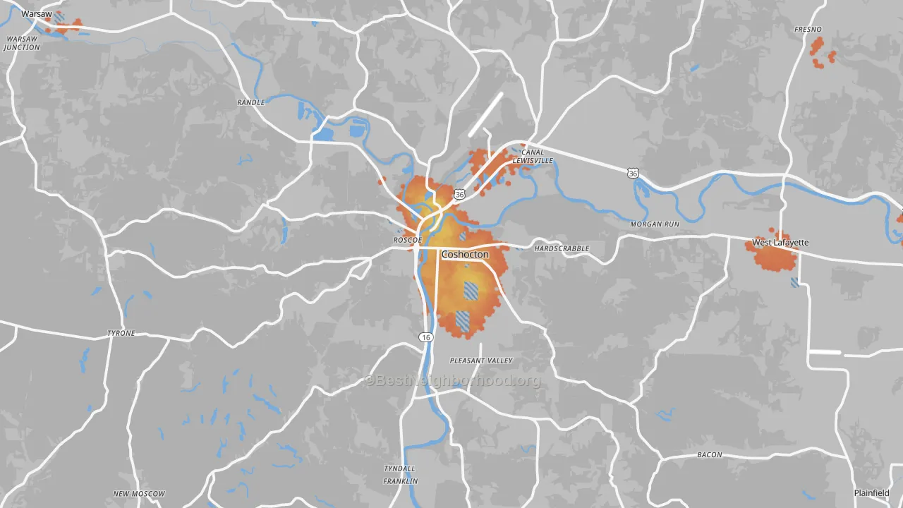 Bike Grade map of 43812, OH