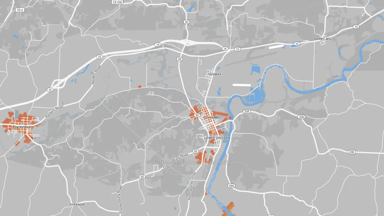 Bike Grade map of 43821, OH