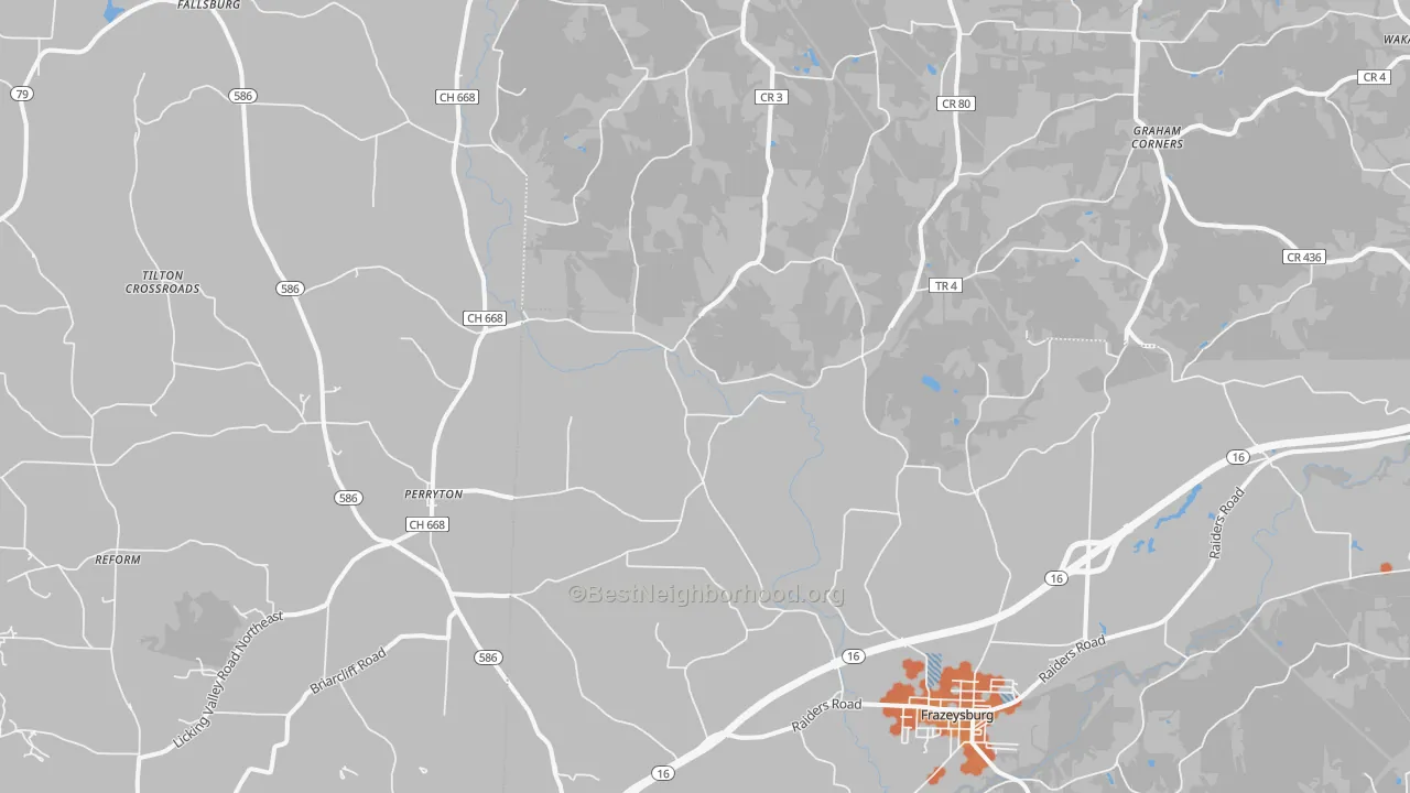 Bike Grade map of 43822, OH