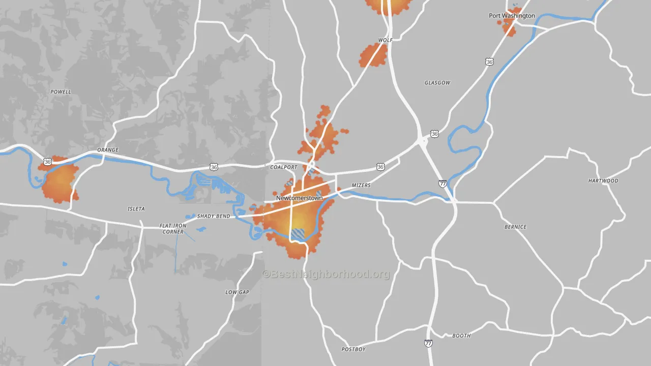 Bike Grade map of 43832, OH