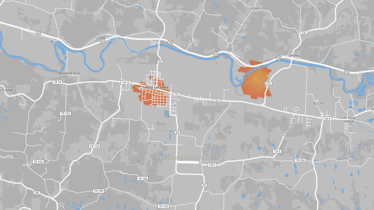 Bike Grade map of 43845, OH