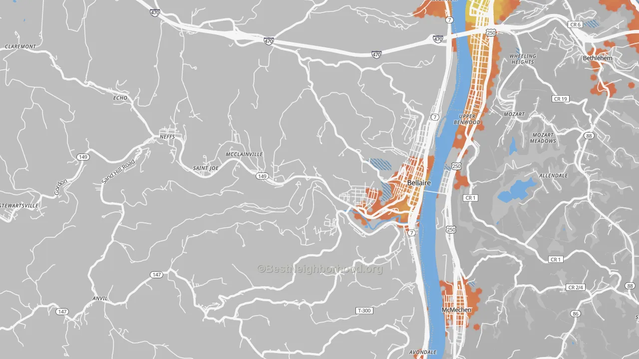 Bike Grade map of 43906, OH