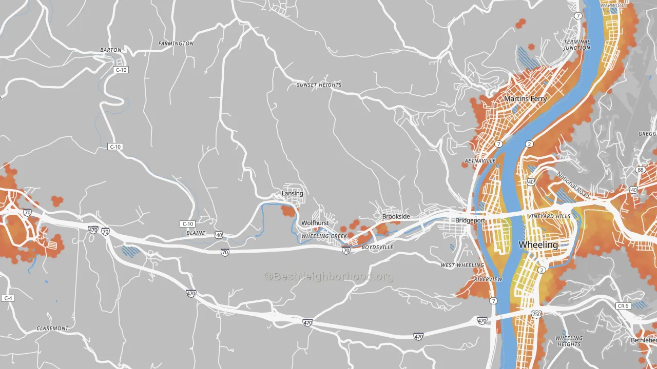 Bike Grade map of 43912, OH