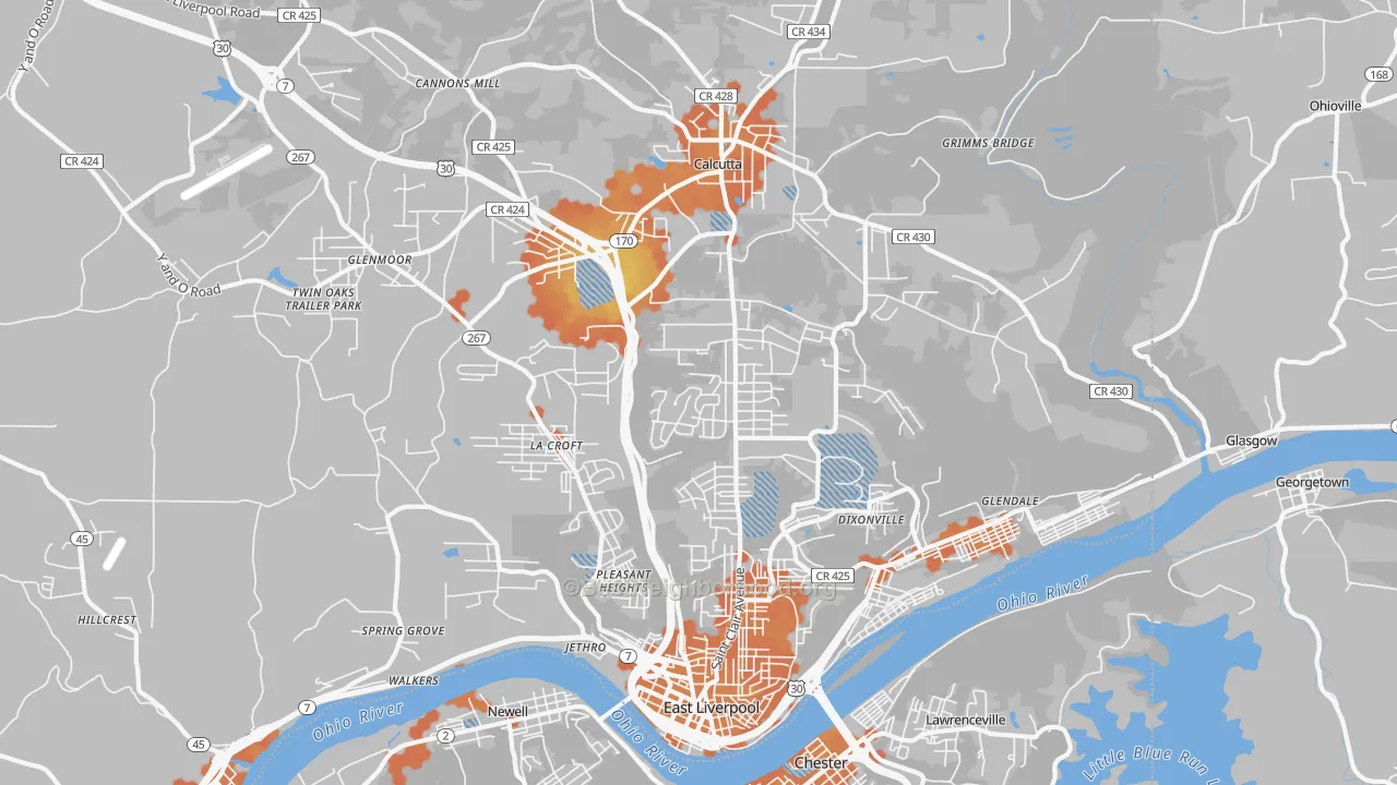 Bike Grade map of 43920, OH