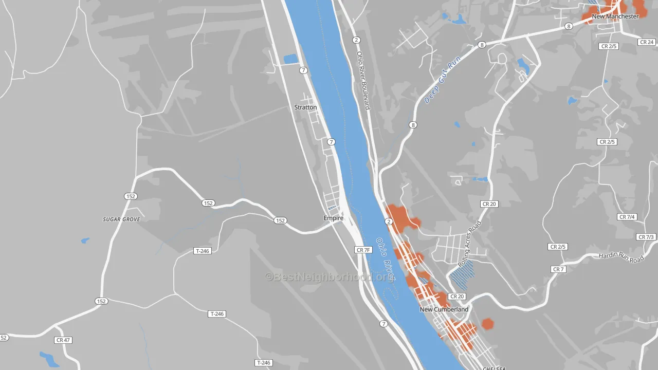 Bike Grade map of 43926, OH