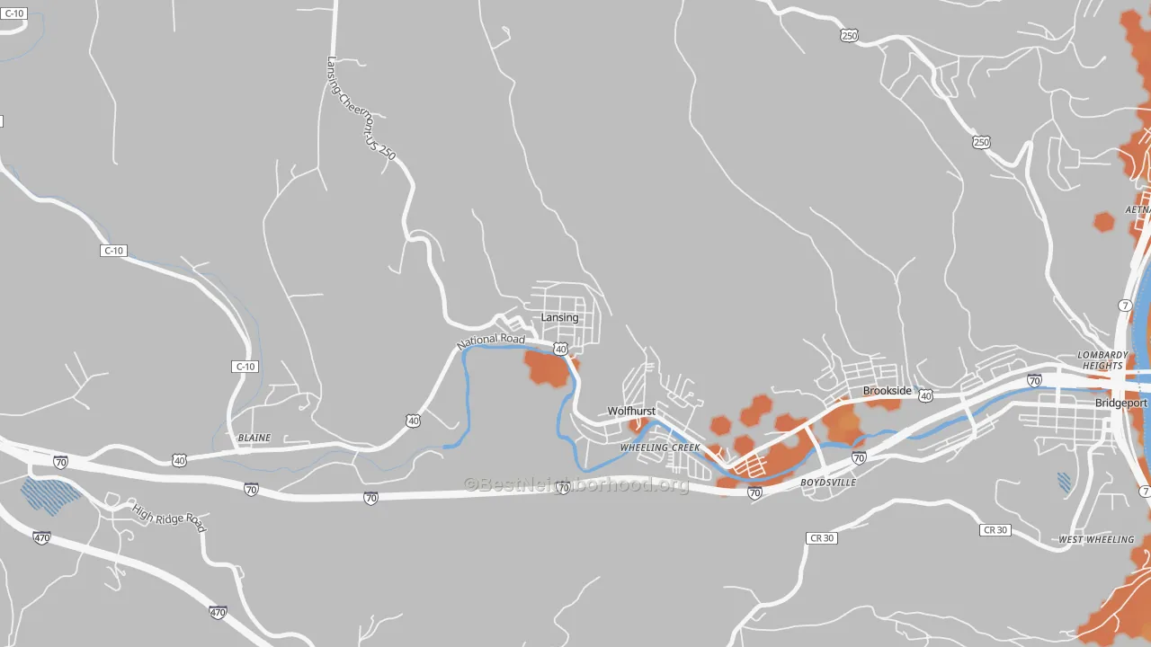 Bike Grade map of 43934, OH