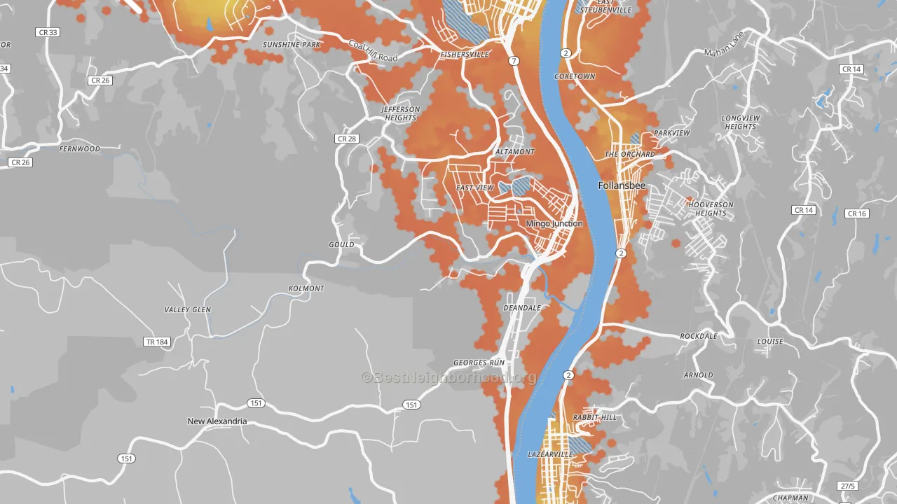Bike Grade map of 43938, OH