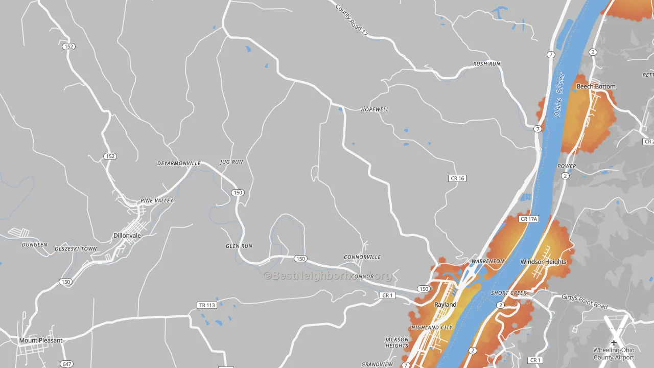 Bike Grade map of 43943, OH