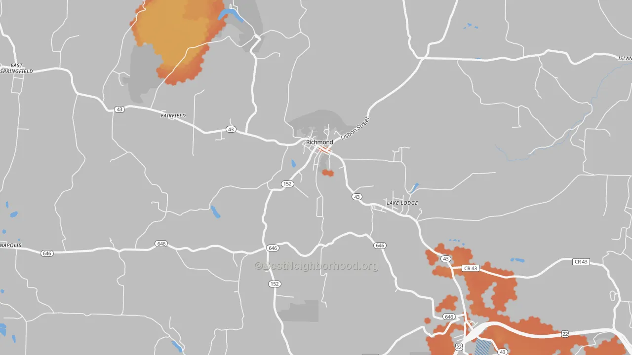 Bike Grade map of 43944, OH