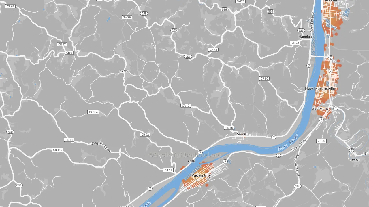 Bike Grade map of 43946, OH