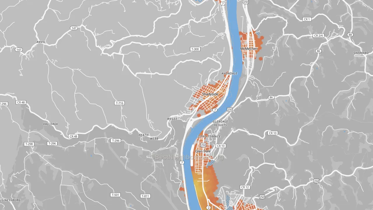 Bike Grade map of 43947, OH