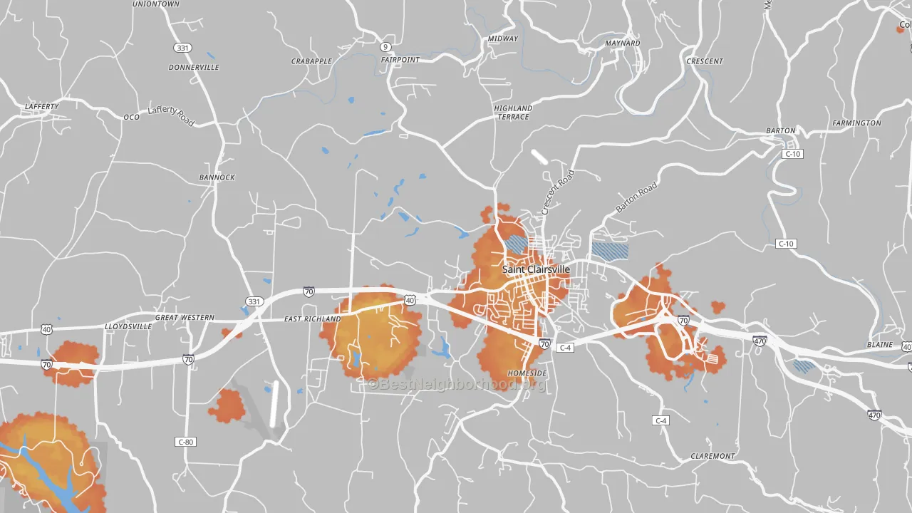 Bike Grade map of 43950, OH
