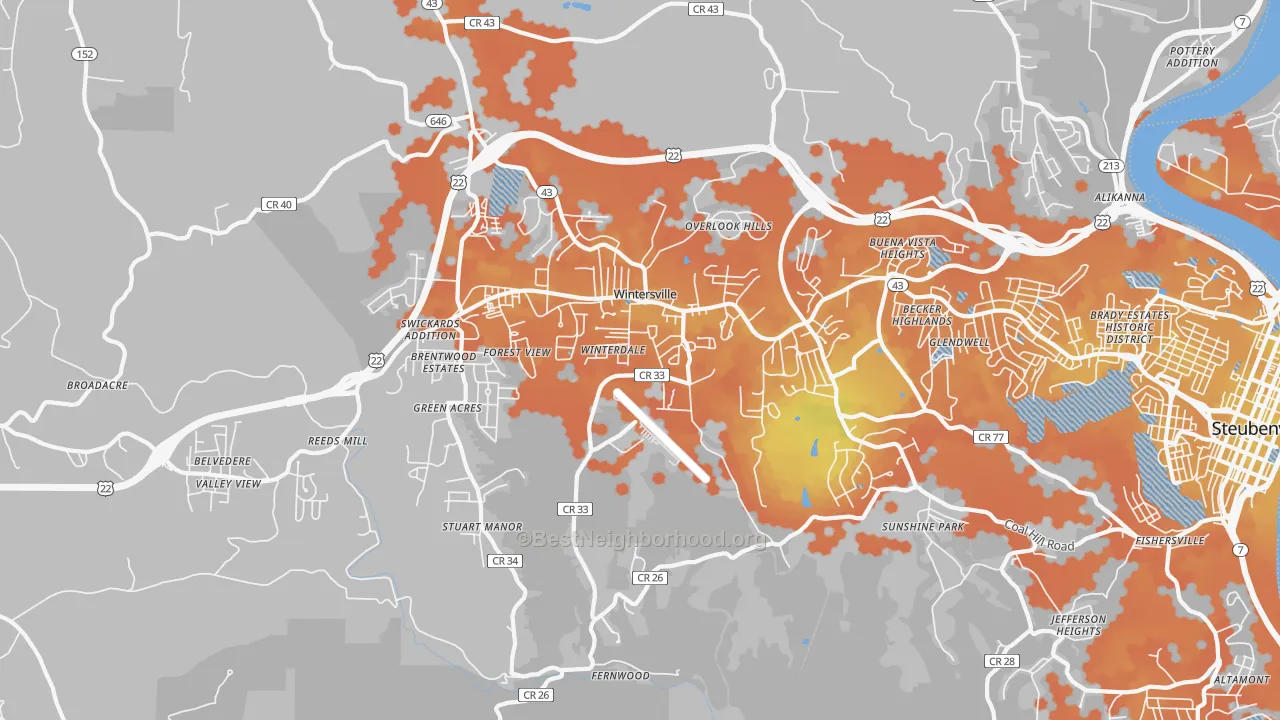 Bike Grade map of 43953, OH