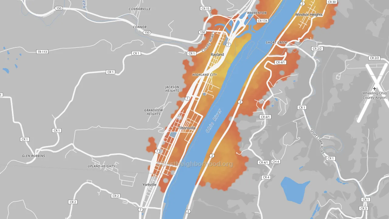 Bike Grade map of 43963, OH
