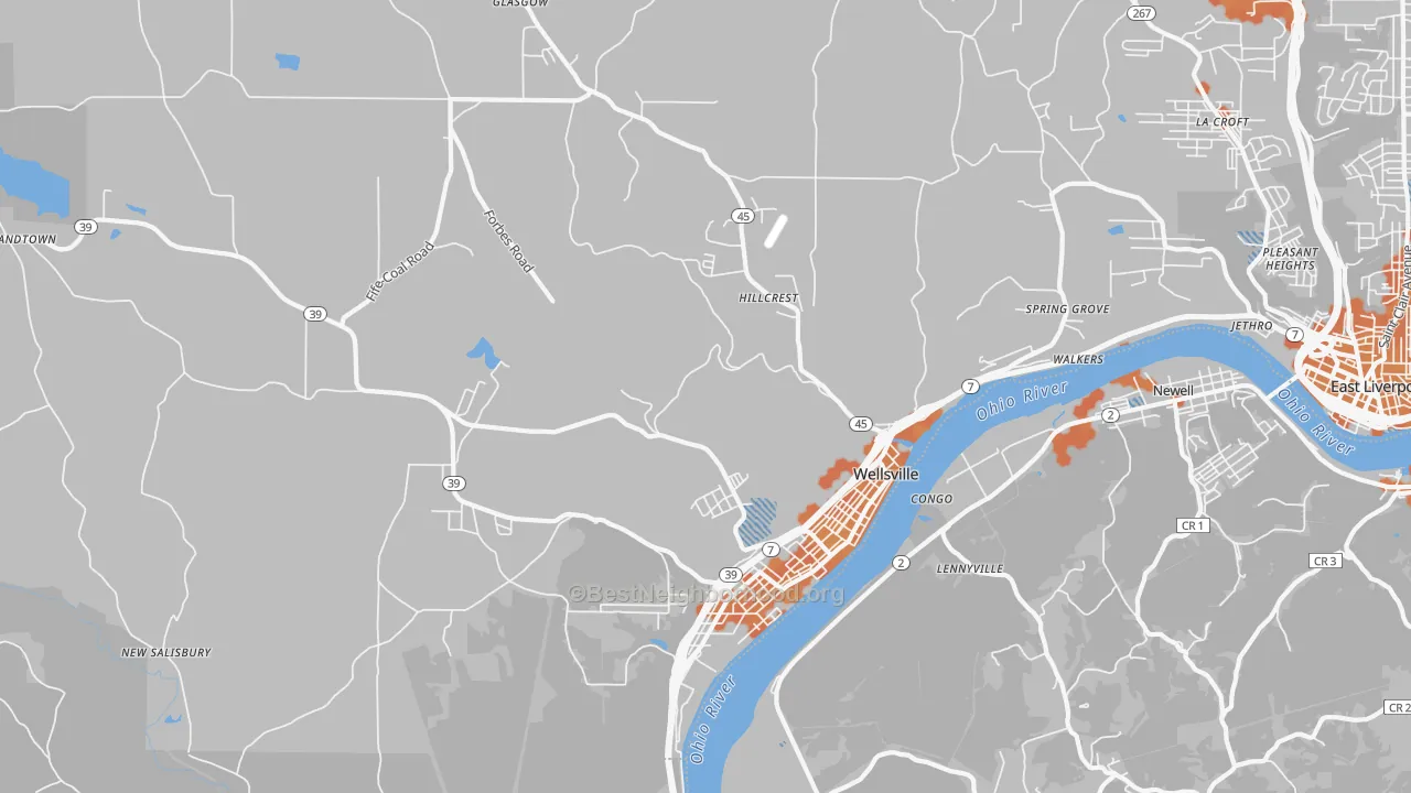 Bike Grade map of 43968, OH