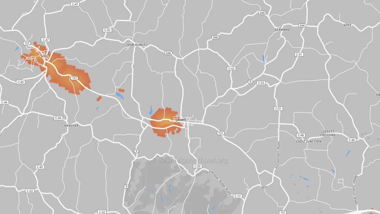 Bike Grade map of 43986, OH
