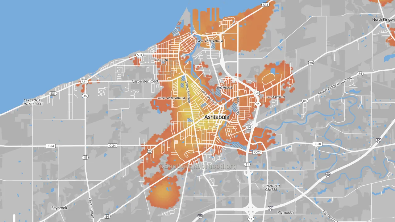 Bike Grade map of 44004, OH