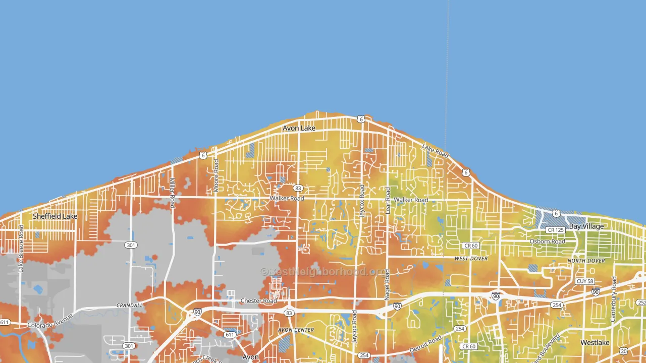 Bike Grade map of 44012, OH
