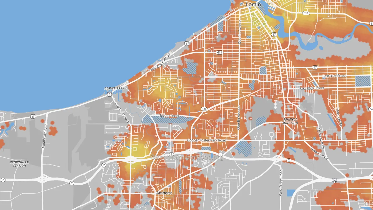 Bike Grade map of 44053, OH