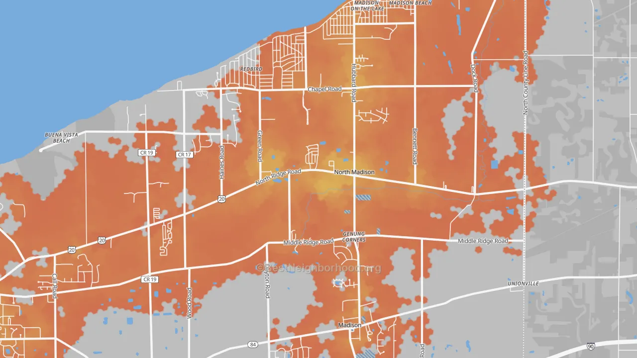 Bike Grade map of 44057, OH