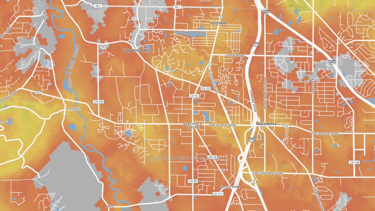 Bike Grade map of 44067, OH