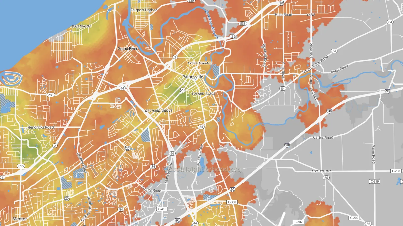 Bike Grade map of 44077, OH