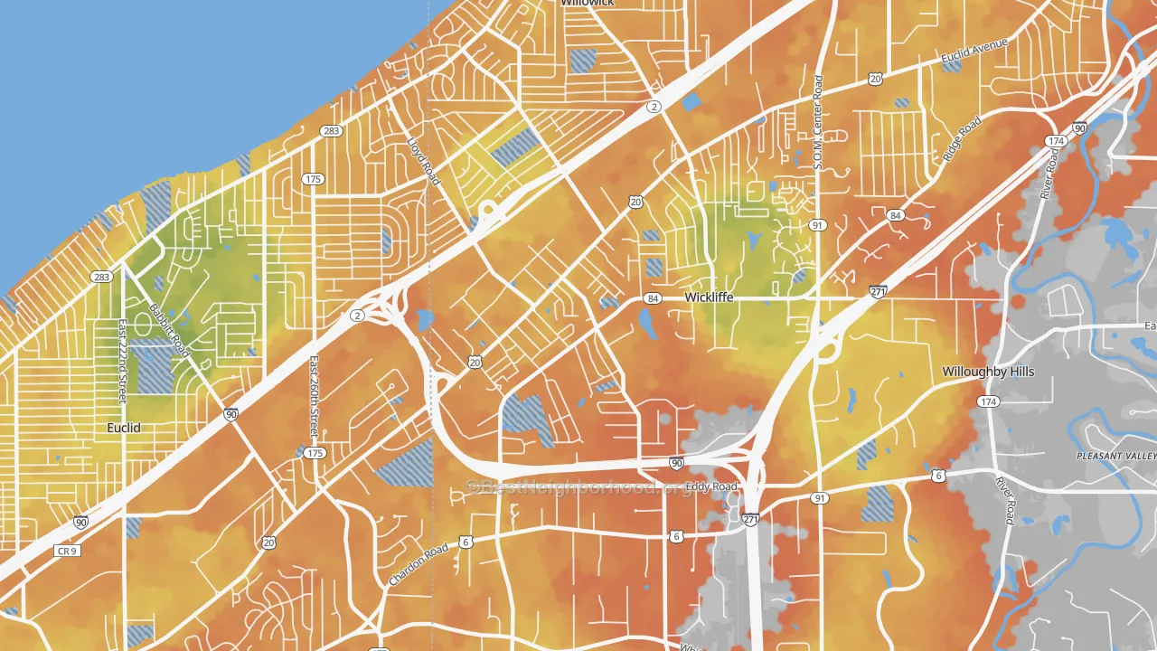 Bike Grade map of 44092, OH