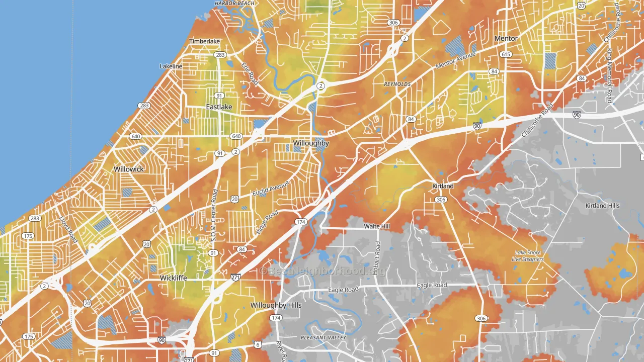 Bike Grade map of 44094, OH