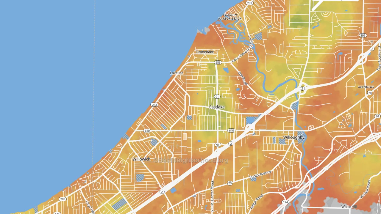 Bike Grade map of 44095, OH