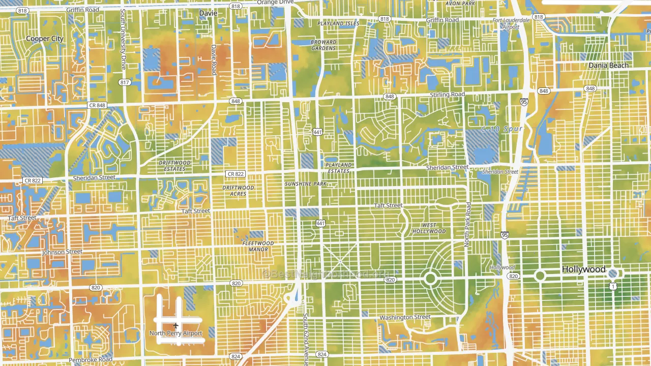 Bike Grade map of 441 Corridor, Hollywood, FL