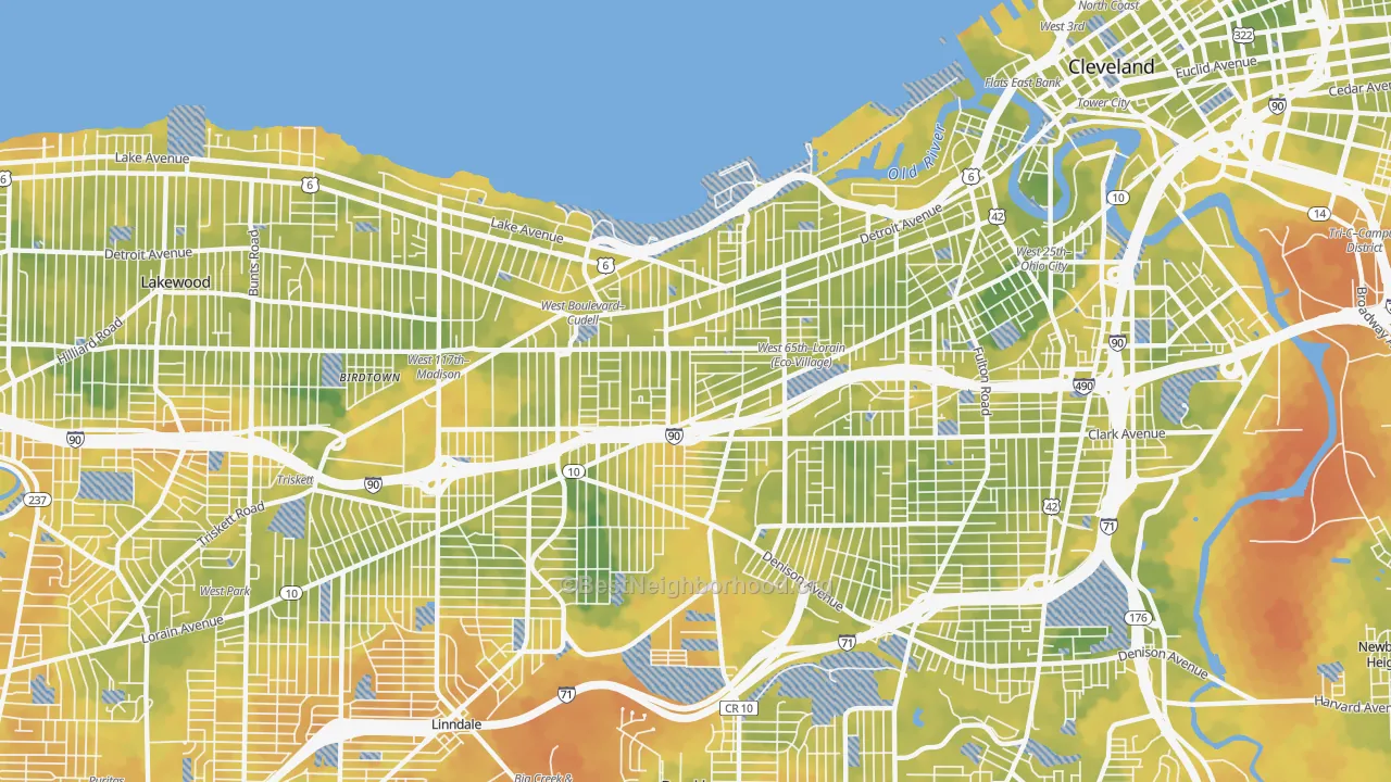 Bike Grade map of 44102, OH