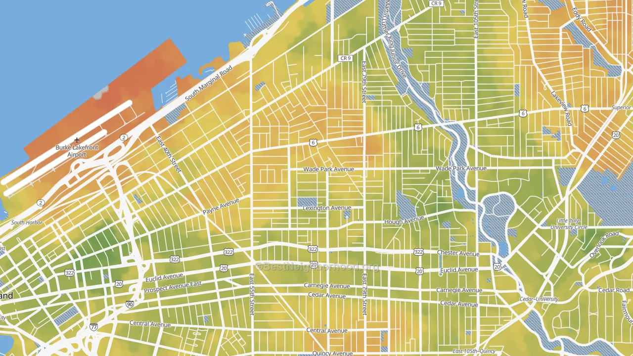 Bike Grade map of 44103, OH