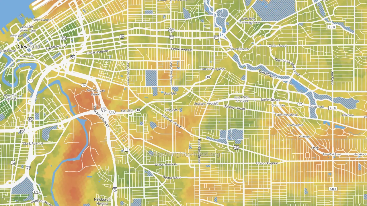 Bike Grade map of 44104, OH