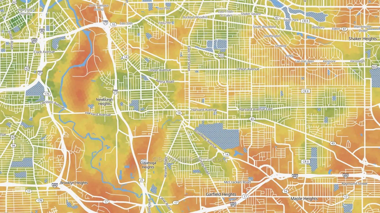 Bike Grade map of 44105, OH