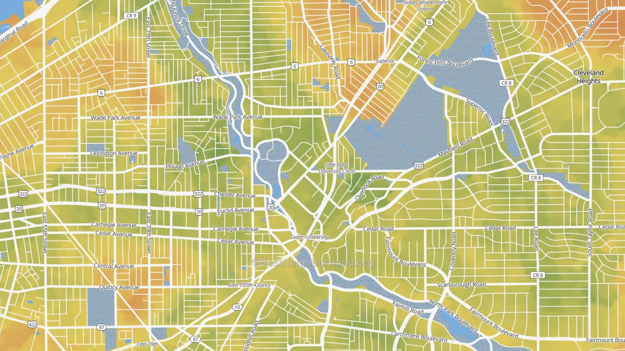 Bike Grade map of 44106, OH