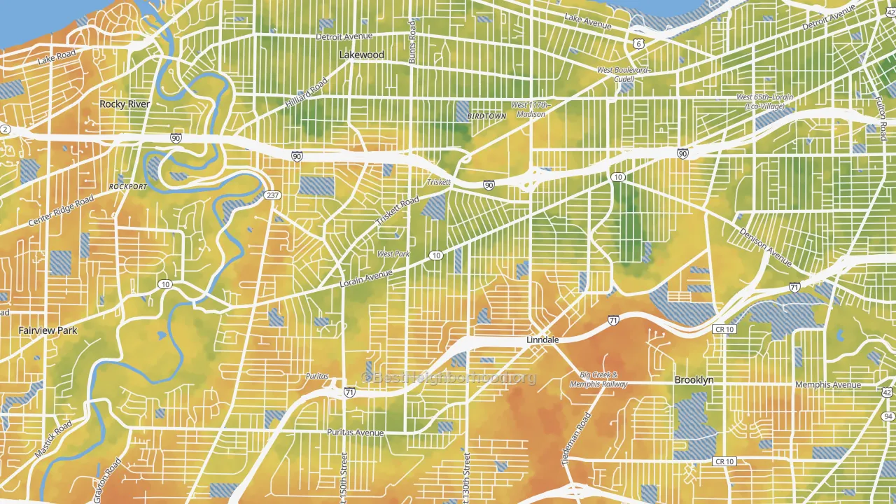 Bike Grade map of 44111, OH