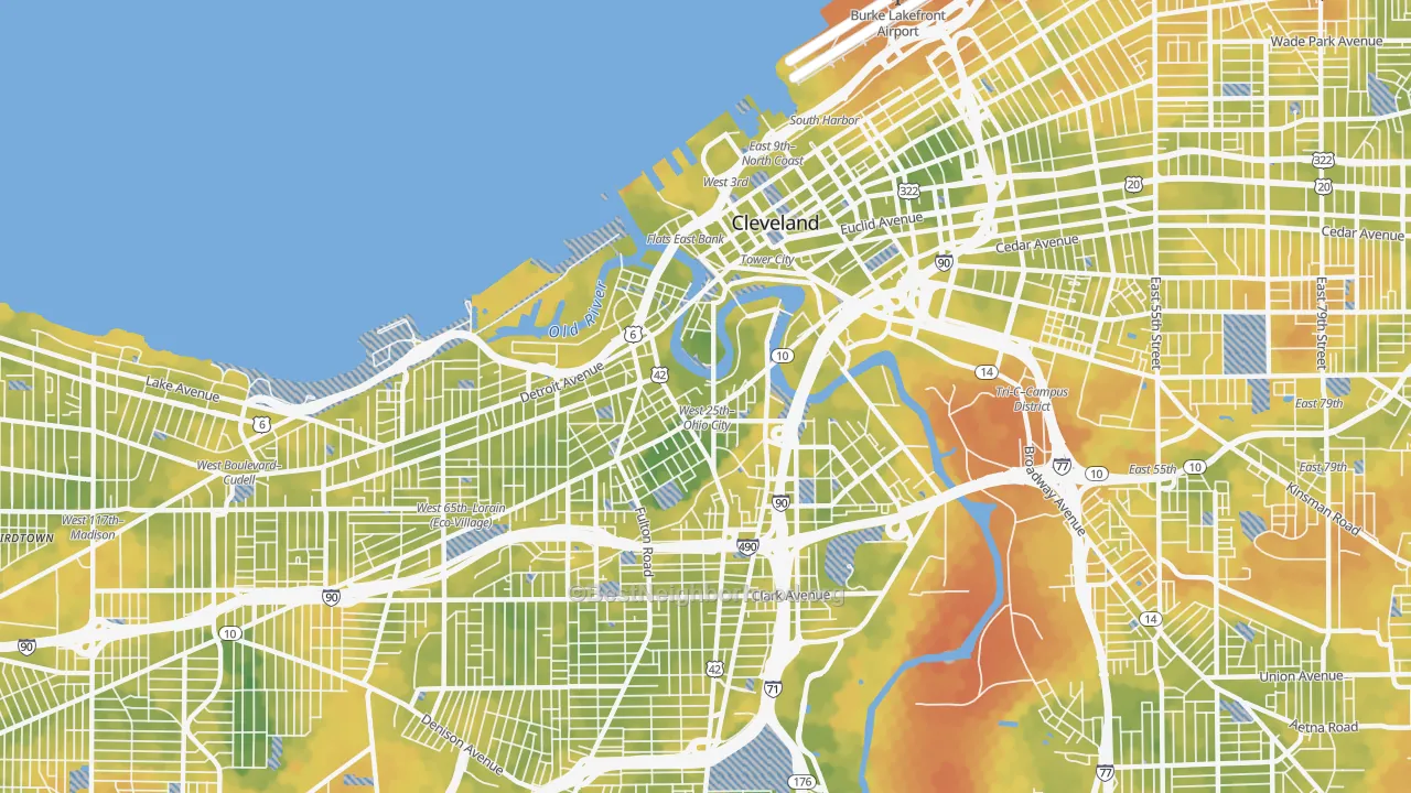 Bike Grade map of 44113, OH