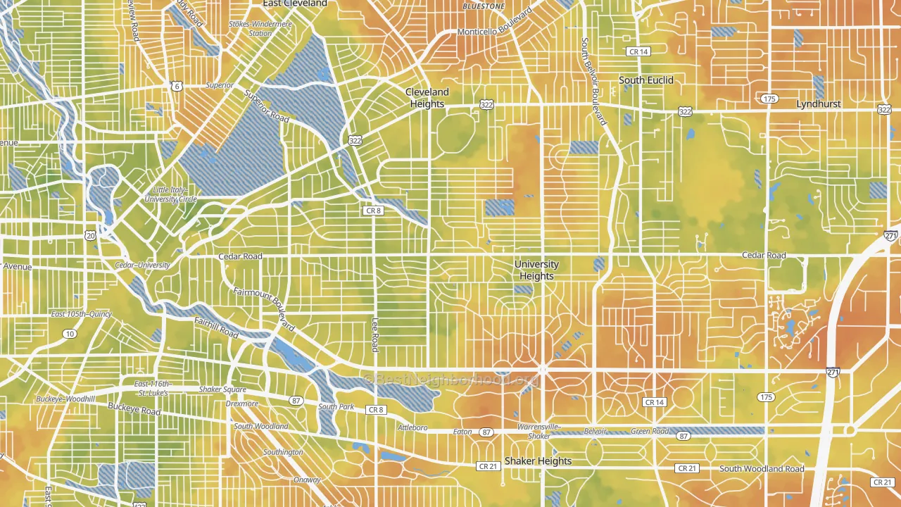 Bike Grade map of 44118, OH