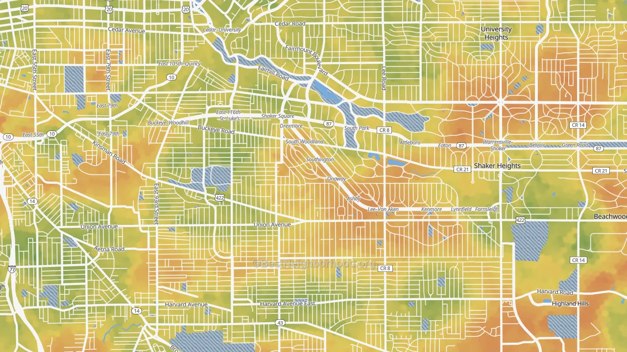 Bike Grade map of 44120, OH