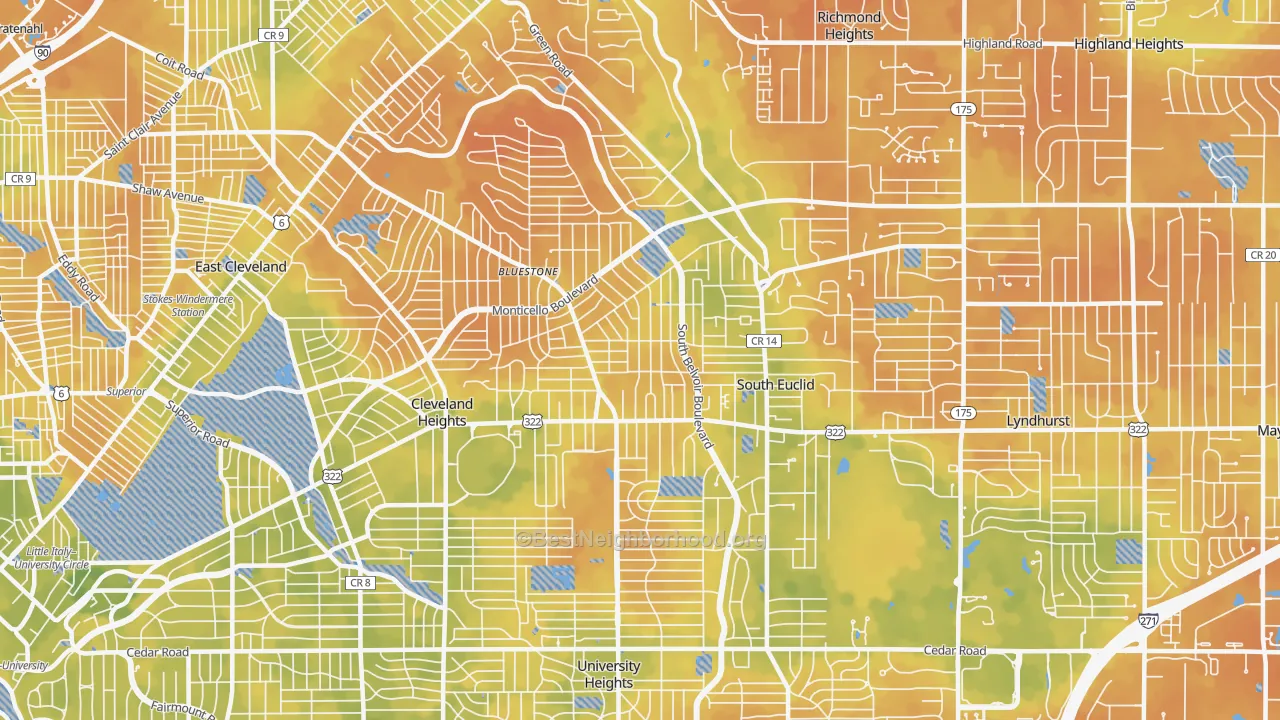 Bike Grade map of 44121, OH