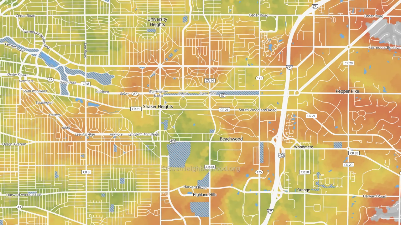 Bike Grade map of 44122, OH