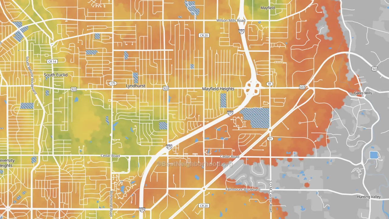 Bike Grade map of 44124, OH