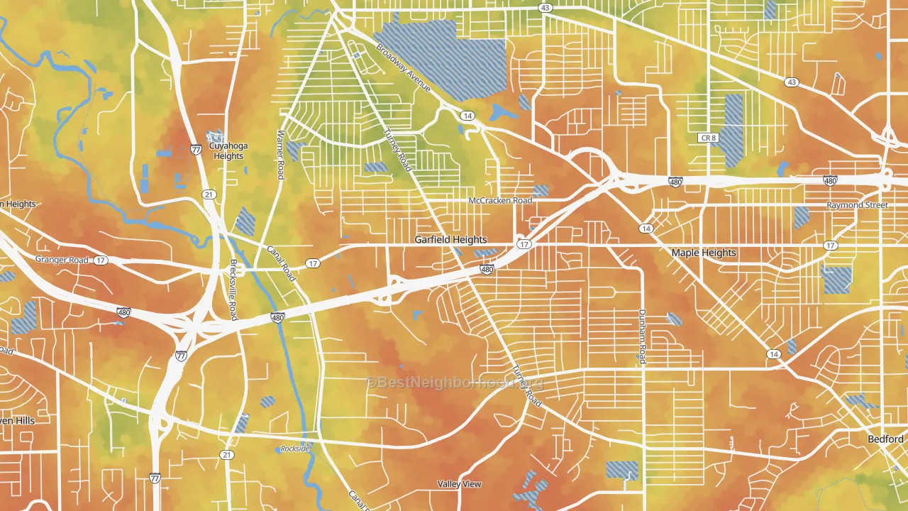 Bike Grade map of 44125, OH