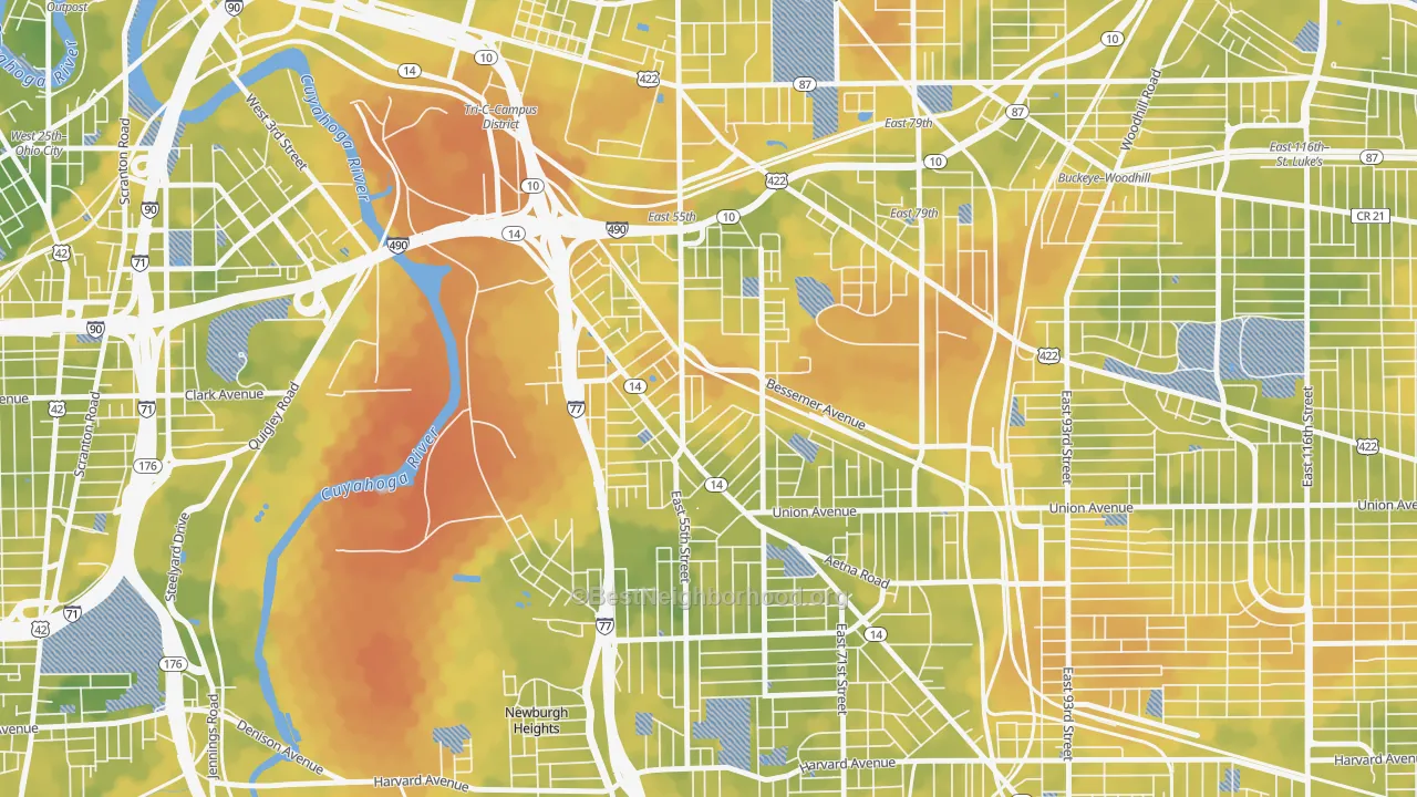 Bike Grade map of 44127, OH