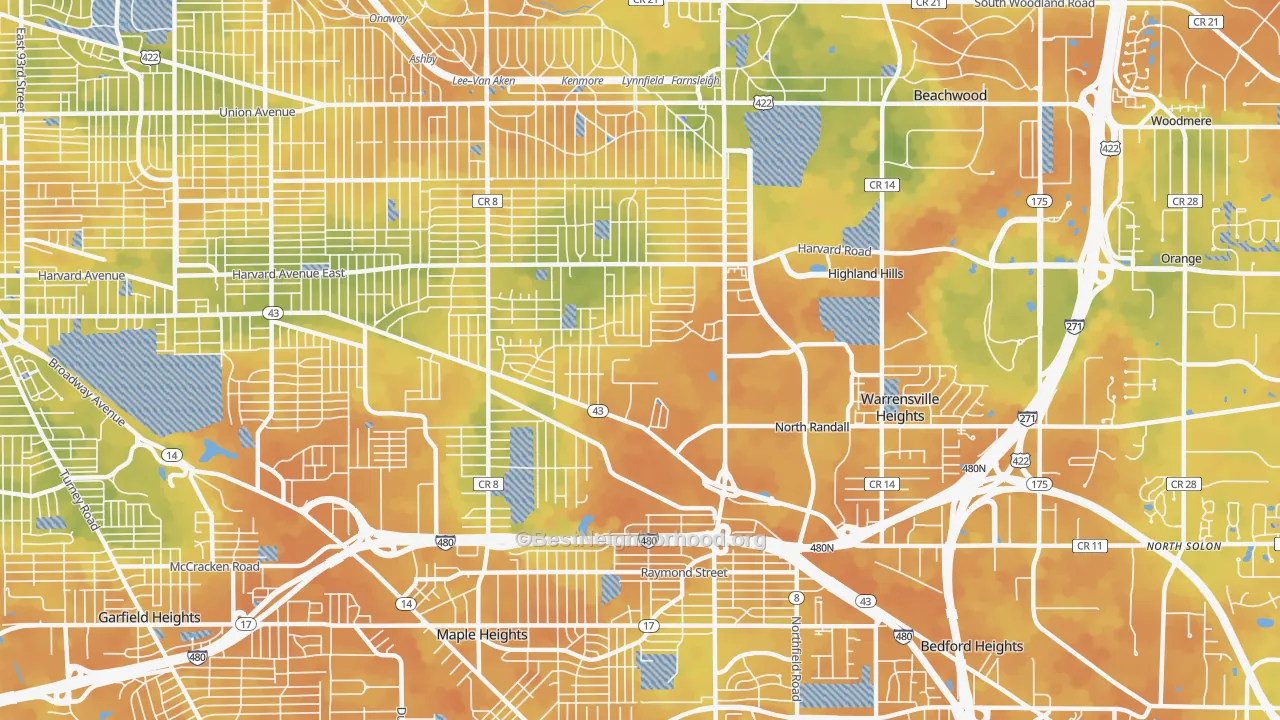 Bike Grade map of 44128, OH