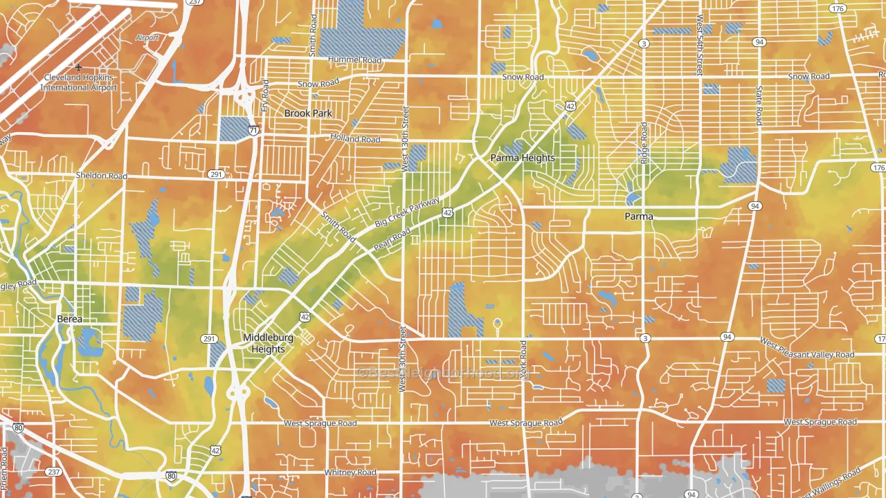 Bike Grade map of 44130, OH