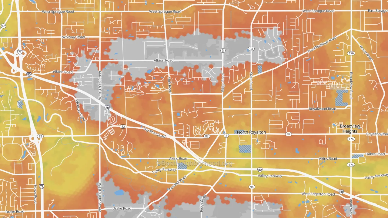 Bike Grade map of 44133, OH