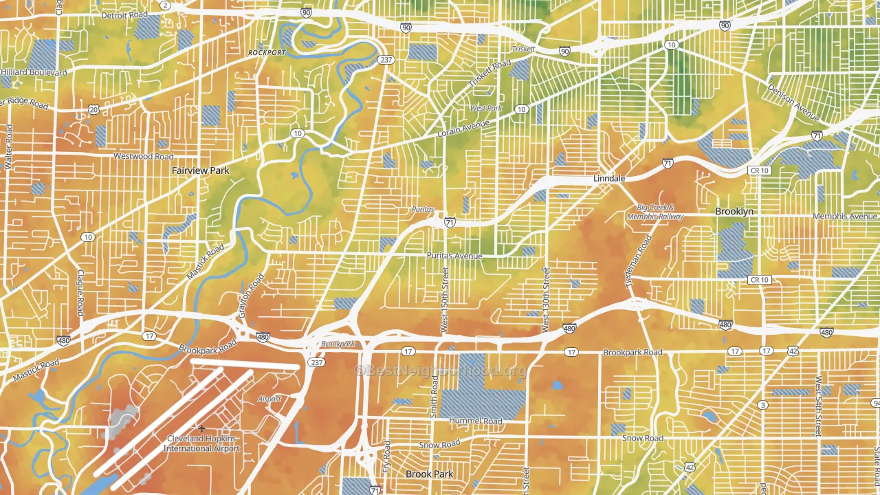 Bike Grade map of 44135, OH