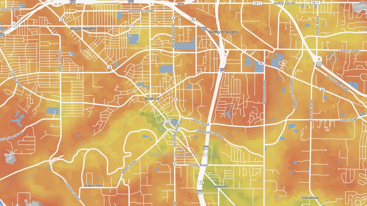 Bike Grade map of 44146, OH