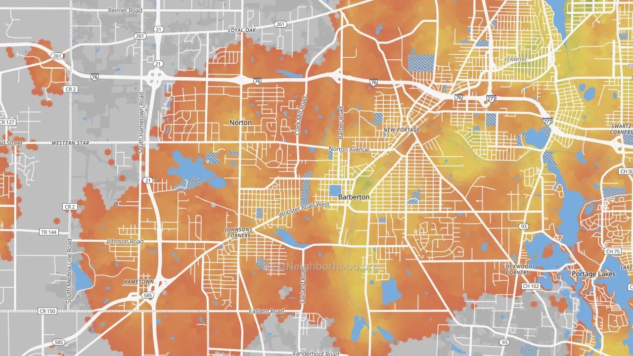 Bike Grade map of 44203, OH